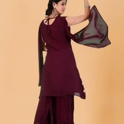 PARROT CREATION Women Embroidered Regular Sequinned Kurti with Sharara & With Dupatta image 5