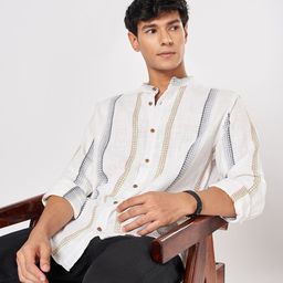 7 Alt by Pantaloons Men Mandarin Collar Textured Printed Cotton Relaxed Fit Casual Shirt-image-91