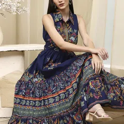 Biba Women Floral Printed Gathered or Pleated Fit And Flare Dress-38