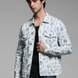 Jack & Jones Men Geometric Crop Denim Jacket with Embroidered-17