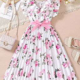 BAESD Girls Floral Printed Flutter Sleeve Fit & Flare Dress-picture-40