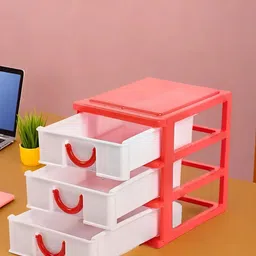 Kuber Industries White & Red 2 Pieces Reusable 3-Layer Storage Drawer Organiser-18
