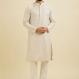 Manyavar Men Ethnic Motifs Embroidered Regular Sequinned Kurta with Pyjamas-picture-7