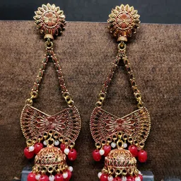 Soniya Crafts Gold-Plated Artificial Beaded Dome Shaped Drop Earrings-image-27
