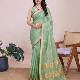 Pandadi Saree Checked Zari Sarees With Zari Lace Border And Matching Blouse-picture-57