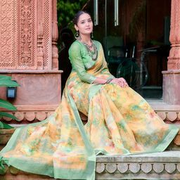 Anouk Rustic Floral Printed Zari Block Print Saree image 5