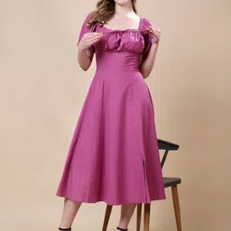 MODA-Q Puff Sleeve Square Neck Fit & Flare Midi Dress-picture-49
