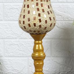 Deco Home Gold-Toned Printed Metal Traditional Bell Shaped Table Lamp with Bulb-picture-11