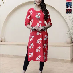 HERE&NOW Selection Of 3 Floral Printed Round Neck Straight Kurtas-image-60