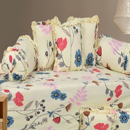 Luxmi Cotton Fabrics Set Of 8Blue & Beige Printed Polycotton Diwan Set-image-88