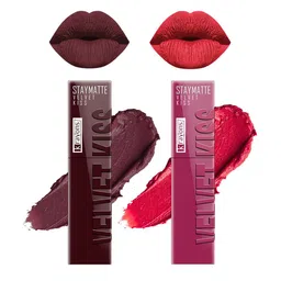 krayons Set Of 2 Velvet Kiss Liquid Lipstick - 3.5 ml Each-Peach Pink 02-Burnt Maroon 08-18