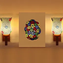 Somil Indore Mosaic Decorative Lamp Combo of Matching Wall Lamp & Blessing God Ganesh Wall Lamp, Multi Compatible with LED, Size: 13 X 13 X 27 Cm, Pack of 3.-image-91
