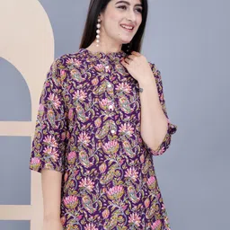 GUDWEARS Women Floral Printed Mandarin Collar  Top-image-36