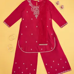 AKKRITI BY PANTALOONS Girls Embroidered Kurta with Palazzos & With Dupatta-image-39