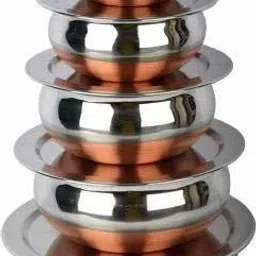 Stainless Steel Copper Bottom 5 Pcs Serving Handi With Lid Bowl Serving Set-19