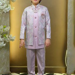 BT DEZINES Boys Geometric Embroidered Sequined Sherwani Set-image-20