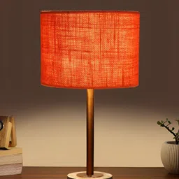 Aura Orange Colored & Gold Toned Metal Cylindrical Shaped Table Lamp-11