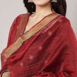 MUFFLY Woven Design Dupatta with Zari image 4