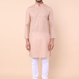 NAMASKAR Striped Mandarin Collar Pure Cotton Straight Kurta With Churidar-picture-23