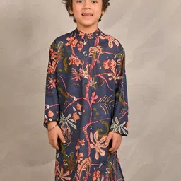 Anthrilo Boys Floral Printed Mandarin Collar Pure Cotton Straight Kurta-19