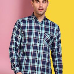 Metronaut Men Classic Fit Spread Collar Tartan Checked Cotton Casual Shirt-image-99