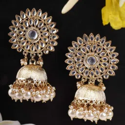 Anouk White Gold-Plated Kundan Studded Dome Shaped Jhumkas-image-66