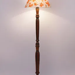 Devansh Brown & Orange Printed Wooden Floor Lamp-58