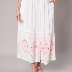 Amagyaa Embroidered Pure Cotton Flared Midi Skirt-picture-13