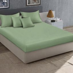 KLOTTHE Olive Green 400 TC King Bedsheet with 2 Pillow Covers-image-112