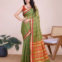 VEDANT VASTRAM Checked Woven Design Zari Kanjeevaram Saree-image-96