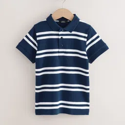 NEXT Boys Striped Polo Collar Pure Cotton T-shirt-image-73