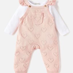 Juniors by Babyshop Infant Girls Heart Textured Dungaree With T-Shirt-image-43