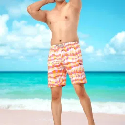 Brauch Men Multicolor Wavy Check Print Swim Shorts with Zip Pocket Printed Men Swim Bottom Multicolor Swimsuit-picture-5