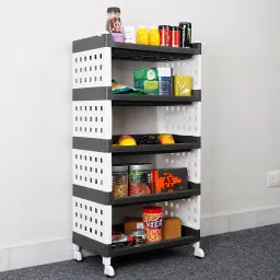 5-Tier Multipurpose Storage Shelf Rack with Wheels | Storage Organizer Cart Plastic Kitchen Trolley-image-98