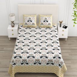 tundwal's White & Black Floral Printed Cotton 210 TC King Bedsheet Set 2.74 m x 2.28 m-13