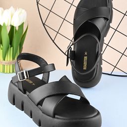 The Roadster Lifestyle Co Women Back Strap Open Toe Flatform Heels-7