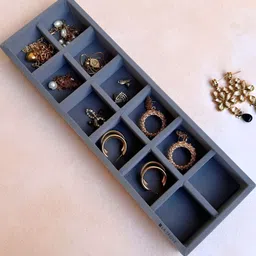 La Trove Grey Premium Velvet 12 Grid Sleek Tray Jewellery Drawer Organisers-52