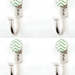 IndianShelf Green & White 4 Pieces Stripped Ceramic Wall Hooks-14