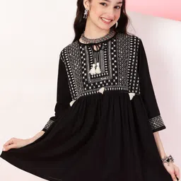 Miss & Chief Embroidered Tie-Up Neck Top-57