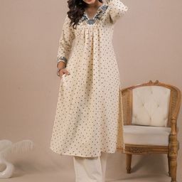 Readiprint Floral Printed V-Neck Thread Work A-Line Kurta With Palazzos-10
