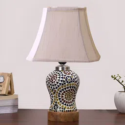 Aura Off White & Blue Printed Glass Frustum Shaped Table Lamp-26