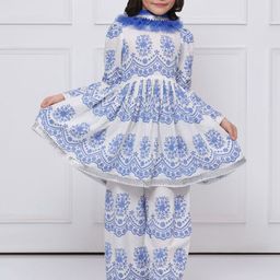 THE PONY & PEONY CO. Girls Floral Printed Cotton Kurta with Palazzos & Dupatta-image-74