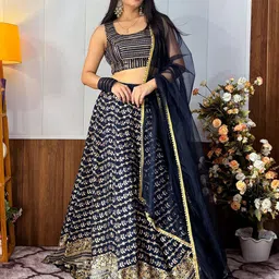 FABPIXEL Embroidered Sequinned Semi-Stitched Lehenga & Unstitched Blouse With Dupatta-18