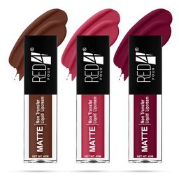 RED 4 Miss Perfect Set Of 3 Non Transfer Matte Liquid Lipstick 4 g Each - 131- 132- 133-5