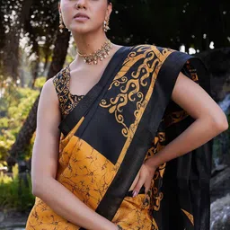KALINI Yellow Cotton Blend Printed Sarees-image-23