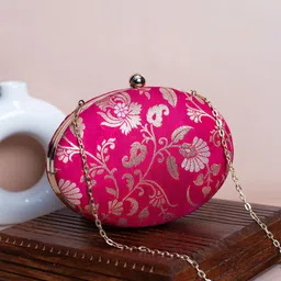 ARTKLIM Floral Self Design Brocade Oval Box Clutch-image-21