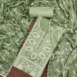 SHADOW & SAINING Floral Embroidered Zari Organza Semi-Stitched Dress Material-image-47