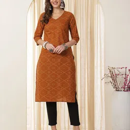 Anouk Geometric Printed Pure Cotton V-Neck Straight Kurta-57