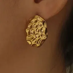 V FASHION JEWELLERY Stainless Steel Gold-Plated Dot Round Oval Studs-image-59