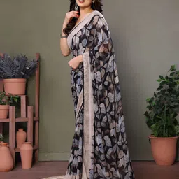 yourwish Floral Printed Pure Georgette Block Print Saree image 5